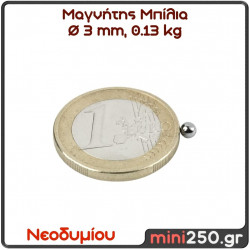 3mm  0.13Kg  Μαγνήτης Νεοδυμίου Μπίλια Διάμετρος : Ø3 mm, Ελκτική Δύναμη 0,13kg ( 1 Τεμάχιο ) MAG-0038