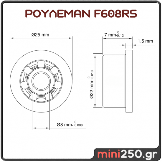 Ρουλεμάν F608RS ( 22x8x7mm ) SC-042