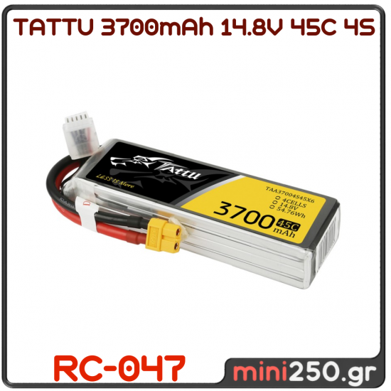 TATTU 3700mAh 14.8V 45C 4S1P Lipo Battery Pack with XT60 - RC-047