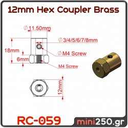 12mm Hex Coupler Brass - RC-059