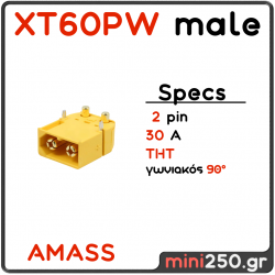 XT60PW AMASS Connector Αρσενικό 2 PIN 30A MPN: EL-0069