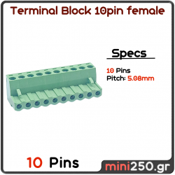 10PIN female 5,08mm Pitch PCB Screw Terminal Block πράσινο MPN: EL-0091