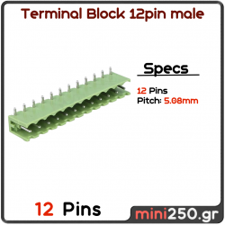 12PIN male 5,08mm Pitch PCB Screw Terminal Block πράσινο MPN: EL-0137