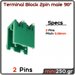 2PIN male γωνιακό 90° 5,08mm Pitch PCB Screw Terminal Block πράσινο MPN: EL-0096