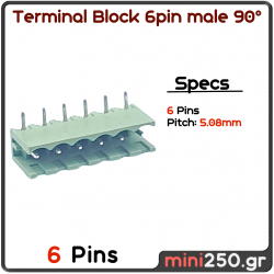 6PIN male γωνιακό 90° 5,08mm Pitch PCB Screw Terminal Block πράσινο MPN: EL-0086