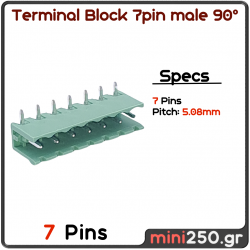 7PIN male γωνιακό 90° 5,08mm Pitch PCB Screw Terminal Block πράσινο MPN: EL-0087
