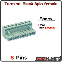 8PIN female 5,08mm Pitch PCB Screw Terminal Block πράσινο MPN: EL-0088