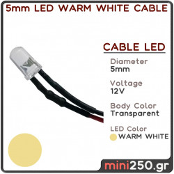 5mm LED WARM WHITE CABLE - 10 τεμάχια