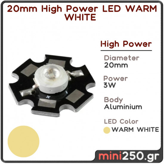 20mm High Power LED WARM WHITE 3W