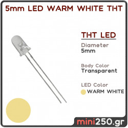 5mm LED WARM WHITE THT - 10 τεμάχια