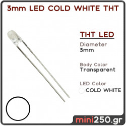 3mm LED COLD WHITE THT - 10 τεμάχια