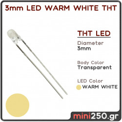 3mm LED WARM WHITE THT - 10 τεμάχια