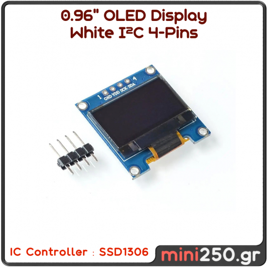 0.96" OLED Display  White I²C 4 Pins MPN: EL-0082