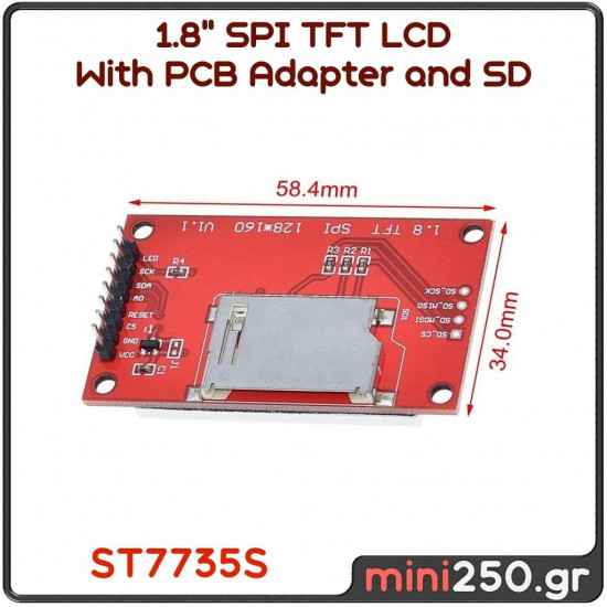 1.8" SPI TFT LCD With PCB Adapter and SD EL-0100