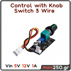 3-Wire PWM Fan Control Module With Pontesiometer and Switch PWM range: 1 - 100 DC 5~12V 1A EL-0012