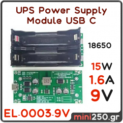 15W 1.2A 9V 18650 UPS Power Supply Module USB Type-C EL-0003-9V