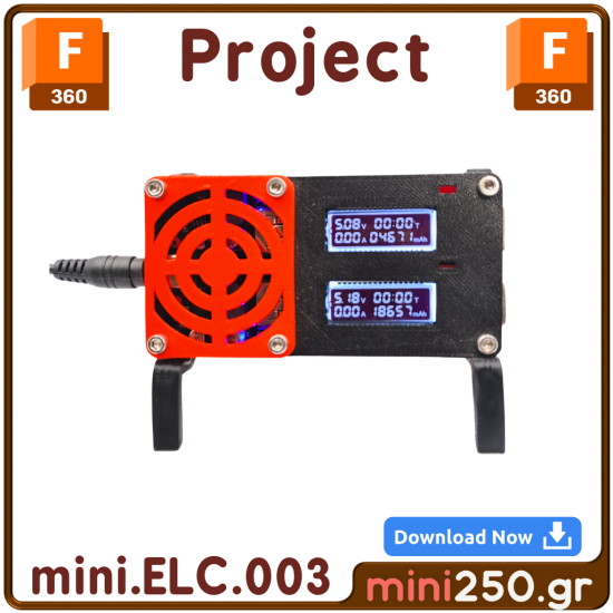 Dual USB Fast Charger Tester  Block mini.ELC.003-f3d  ( Project in Fusion 360 ) 
